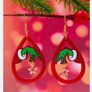 NWOT Red sparkling Grinch Christmas Earrings
